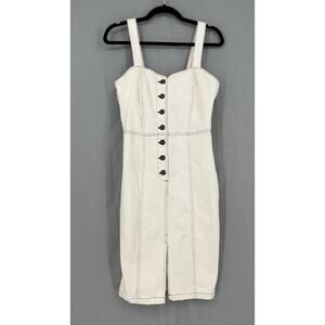 Zara Dress Womens Small Beige Denim Knee Length Stretch Button Capsule Western